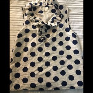 Kate Spade Silk Ruffle Neck Polka Dot Navy Cream